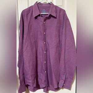 J McLaughlin Men’s Linen Button Down Gingham Checkered Red Blue XL Long Sleeve